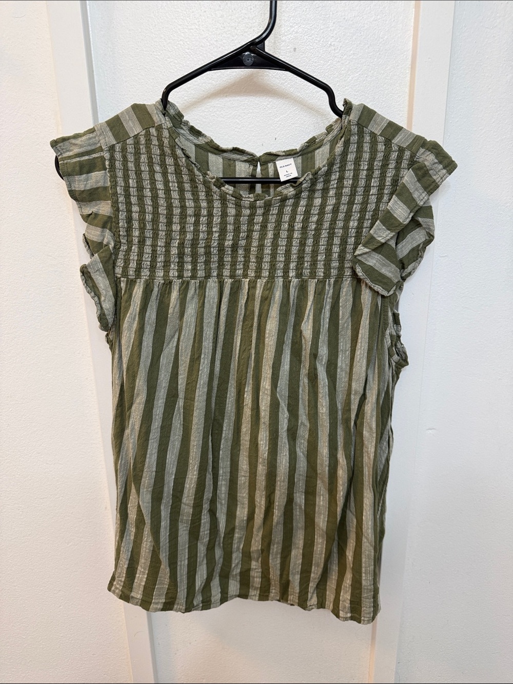 Old Navy Olive Green Striped Flutter Sleeve Blouse
